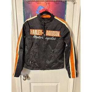 Harley Davidson Motorcycles Jacket Womens Black Orange Embroidered